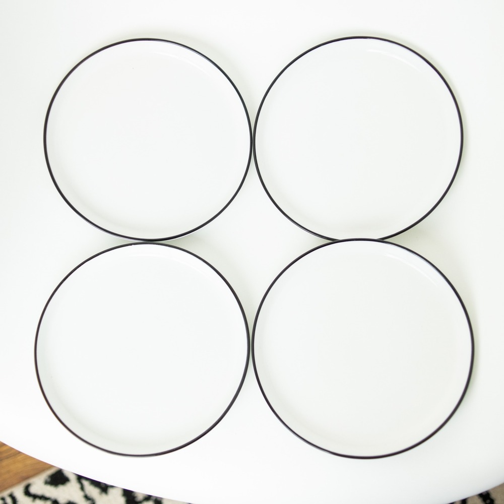 Sur La Table Kitchen Essentials Set of 4 Salad Plates 7.75" White Black Rim